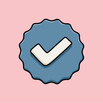 Pastel 3d Flat Blue Checkmark Button Vector Illustration