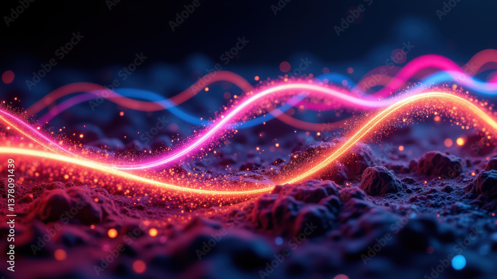 Poster this image depicts a vibrant display of energy in a futuristic setting, featuring brightly colored p