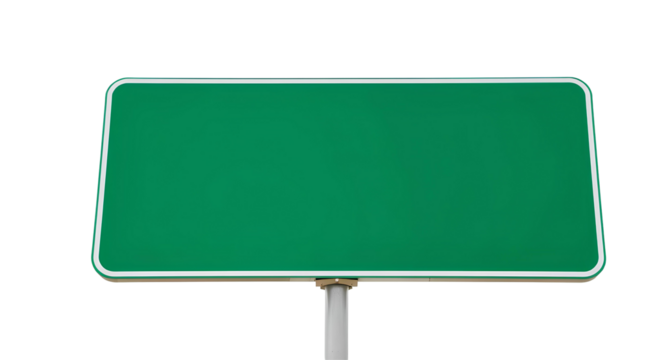 Photo of green sign board with metal pole isolated on transparent background.png