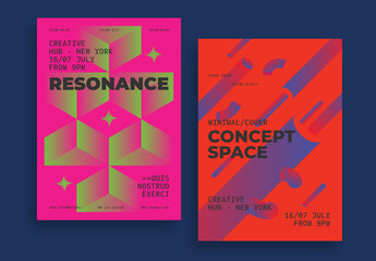 Modern Abstract Poster Design Layout with Neon Colors and Geometric Shapes