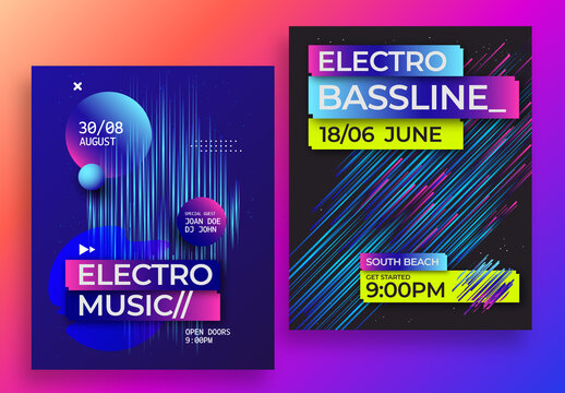 Electro Music Event Social Media Flyer with Neon Design