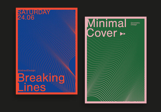 Minimal Design Poster Layout with Wavy Dotted Lines Blue and Green Accents