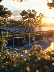Solar carport in a parking lot