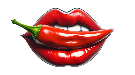 Photo of red lips with red chili pepper isolated on transparent background.png