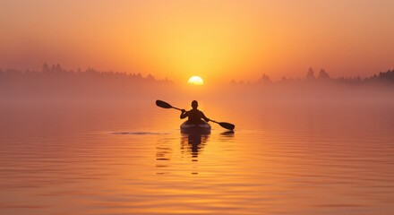 silhouette of a man in a kayak at sunset