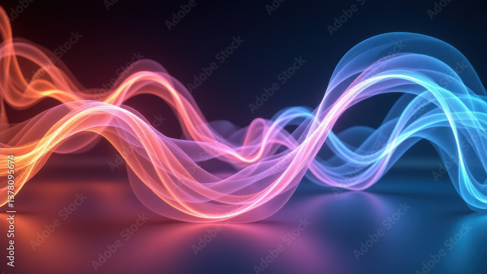 Poster a dynamic abstract image with vibrant colors depicting energy or data transmission, perfect for tech