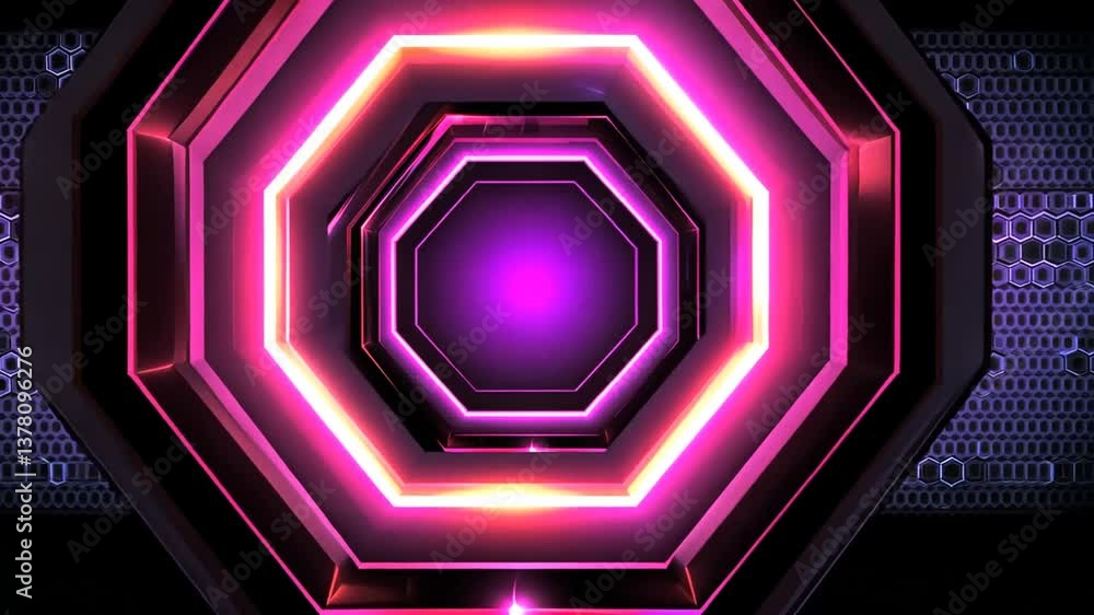 Poster futuristic glowing octagon tunnel animation with abstract technology background