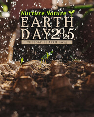 A symbolic Earth Day poster featuring a small green sprout growing in soil, representing sustainability, growth, and environmental conservation. Perfect for Earth Day campaigns and eco-friendly themes