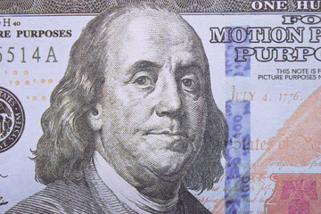 Background of hundred dollar bills US dollar bills. View from above. American money cash.