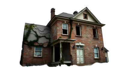Photo of dilapidated abandoned house isolated on transparent background.png