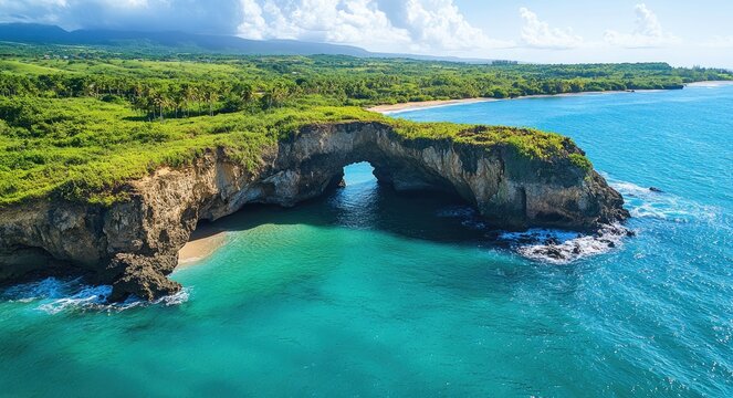 Cueva Del Indio. Aerial View of Rock Formation at Hatillo, Puerto Rico by the Sea
