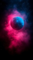 Fototapeta premium Planet in Nebula Space Scene with Pink and Blue Light Effect