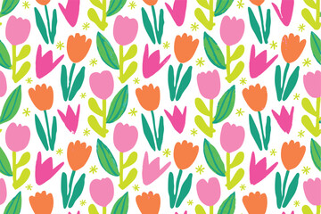 Colorful cute hand drawn flower seamless pattern background blossom, love, vintage, textile,  fashion, contemporary, feminine  design.