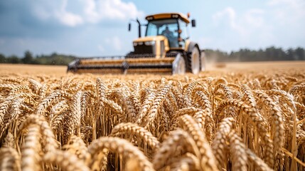 Fototapeta premium Harvesting Wheat Field Tractor Summer of excellence in splendor beyond compare with grace in style