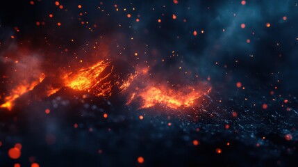 Fototapeta premium Eruption of Glowing Lava with Ember Particles in Motion