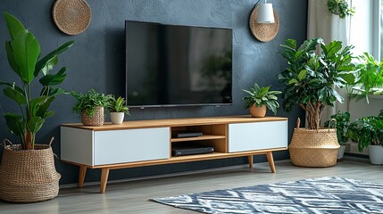 Modern Living Room with Plants and TV Stand of excellence in splendor beyond compare with grace