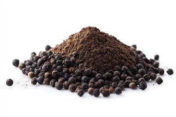Black pepper powder isolated on white background. AI generated illustration.