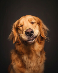 Obraz premium Professional Close-Up Portrait of a Golden Retriever in Studio Lighting, Happy, Joyful