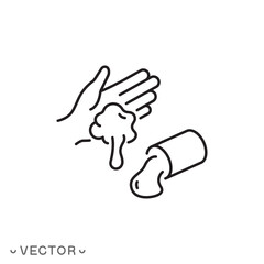 Obraz premium slime icon, sticky substance in hand, thin line symbol concept isolated on white background, editable stroke eps 10 vector illustration