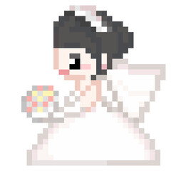 ウェディングイメージ, ドット絵, ブーケを持った花嫁
