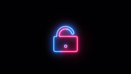 lock icon blue color neon glowing neon color security privacy password protection safety animated on a black background