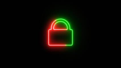 lock icon blue and green color neon glowing neon color security privacy password protection safety animated on a black background.