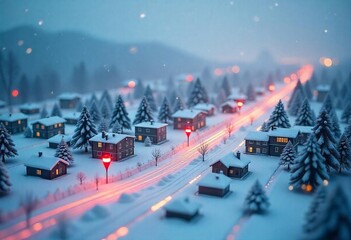 Stylized miniature city with red markers, digital grid lines advanced urban mapping, geofencing tech. Futuristic cityscape concept communication network, data transmission, smart city infrastructure,