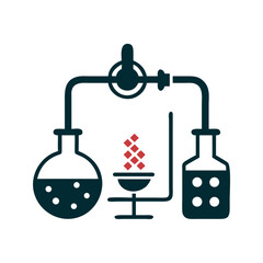 Obraz premium Laboratory distillation system with flasks in flat icon style