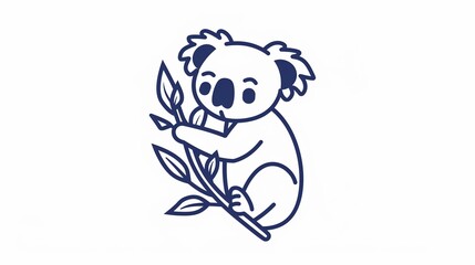 Obraz premium A koala icon clinging to a small branch, outlined in a soft and rounded style on a white background.
