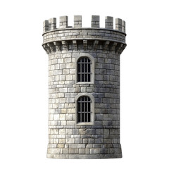 Stone medieval prison tower with iron-barred windows and heavy door, designed for secure confinement and defense.