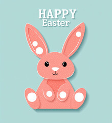 Minimalist Pink Bunny Easter Design &ndash; Polka Dot Paper-Cut Style (Flat Illustration, Happy Easter Text, High Resolution)
