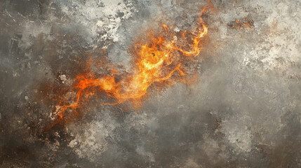vibrant flame dances across textured gray background, creating striking contrast. fiery orange hues evoke sense of energy and movement, enhancing overall dramatic effect