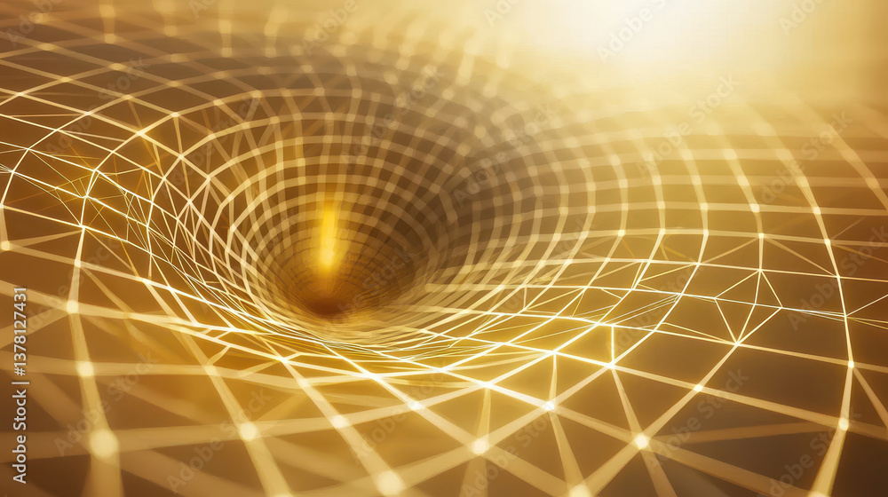 Poster golden polygonal grid creating mesmerizing depth effect