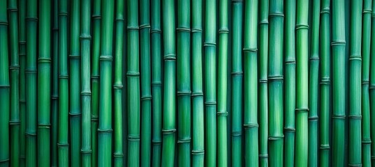 Fototapeta premium Vibrant Green Bamboo Wall, Nature Background, Zen Garden, Spa Concept, Seamless Pattern