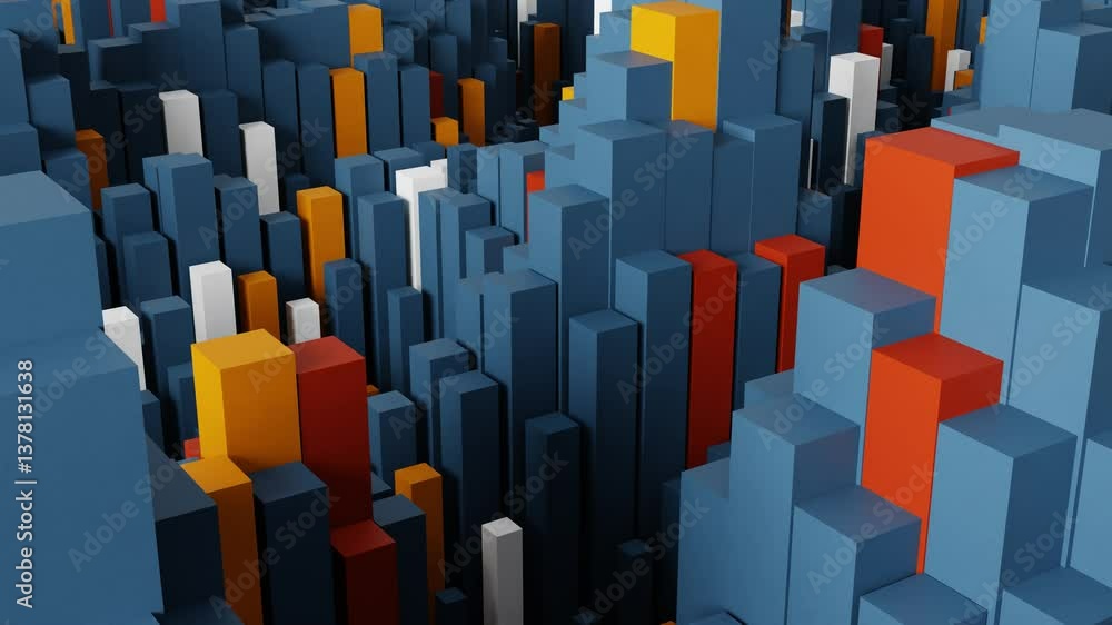 Poster 3d rendering animation background with abstract moving shape in blue, red, orange, and white color