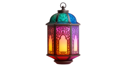 Colorful illuminated decorative lantern, ornate design, cut out transparent