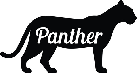 Sleek Black Panther Silhouette with Panther Text Isolated on Transparent