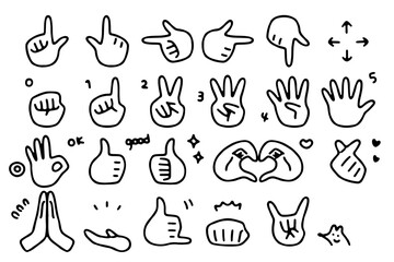 ハンドサインとあしらいのイラストセット＿線画