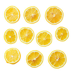 Fototapeta premium Sliced lemon fruit arranged on a Transparent background showcasing freshness and vibrant color, Sliced lemon fruit on PNG background
