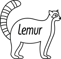 Lemur Outline with Ringed Tail Design on Transparent Background