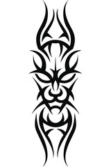 Tribal tattoo design featuring a stylized dragon in black silhouette