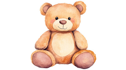 Watercolor Teddy Bear Illustration for Children's Room, cut out transparent