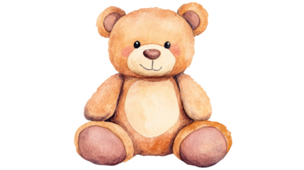 Watercolor Teddy Bear Illustration for Children's Room, cut out transparent