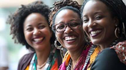 Female community leaders smiling together as they celebrate achievements and growth