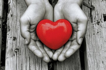 The concept of love, family, and healthcare is embodied in the image of a child's hands holding a red heart, also signifying World Heart Day, World Health Day, and World Hypertension Day, and evoking