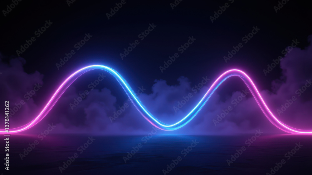 Poster a futuristic visual with abstract waveforms against a dark background, representing technological co
