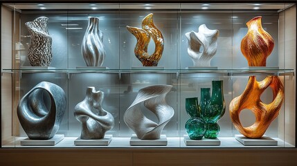 Recycled - Material Handicrafts in Display: Intricate Sculptures and Artistic Glass Vases