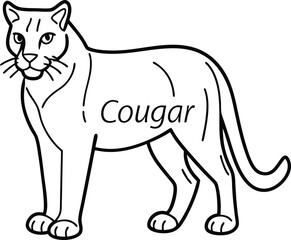 Cougar Outline Illustration, Feline Silhouette, Wildcat Drawing, Transparent