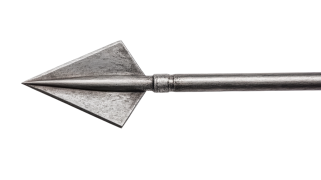 Ancient metal arrowhead medieval weapon sharp point, cut out transparent