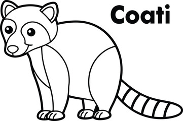 Cartoon Coati Outline with Striped Tail on Transparent Background